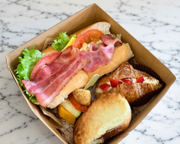 起司培根布里歐＋香草卡士達水果可頌＋奶酥小法國