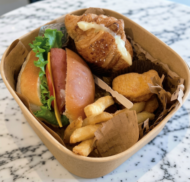 起司火腿漢堡＋香草卡士達可頌＋美式脆薯雞塊